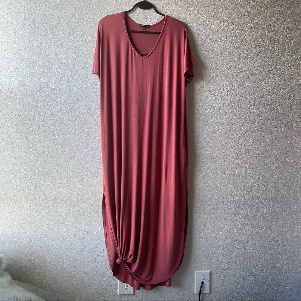 Asymmetrical Pink Maxi Dress V-Neck with pockets